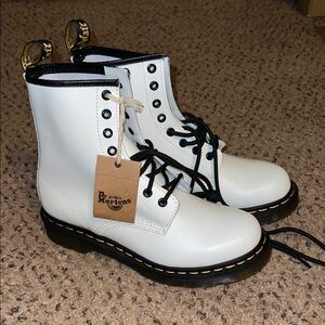 Dr. Martens White and Black Leather Boots